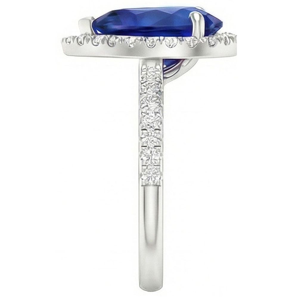 Weißgoldschmuck 3.25 Karat Ring mit Birnendiamant und Saphir