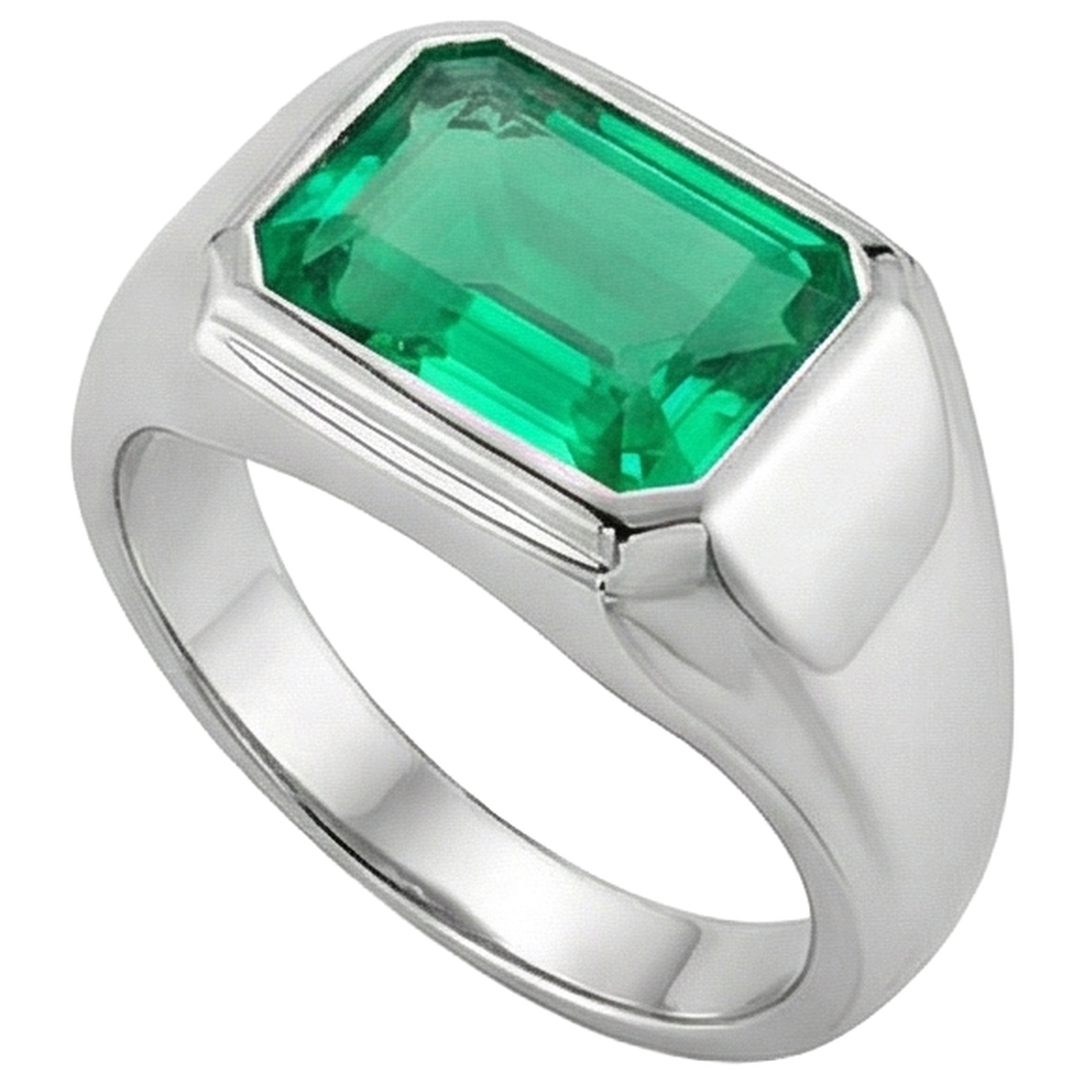 Naturreiner Smaragd Edelstein-Ring 3 Karat 14K Weißgold – Frontansicht