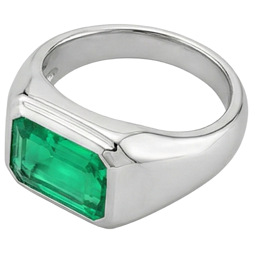 Smaragd-Schliff Smaragd Ring in 14K Weißgold – Schrägansicht