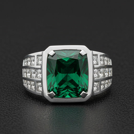 Radiant Kolumbianischer Smaragd Ring in 10K White Gold – Hauptansicht