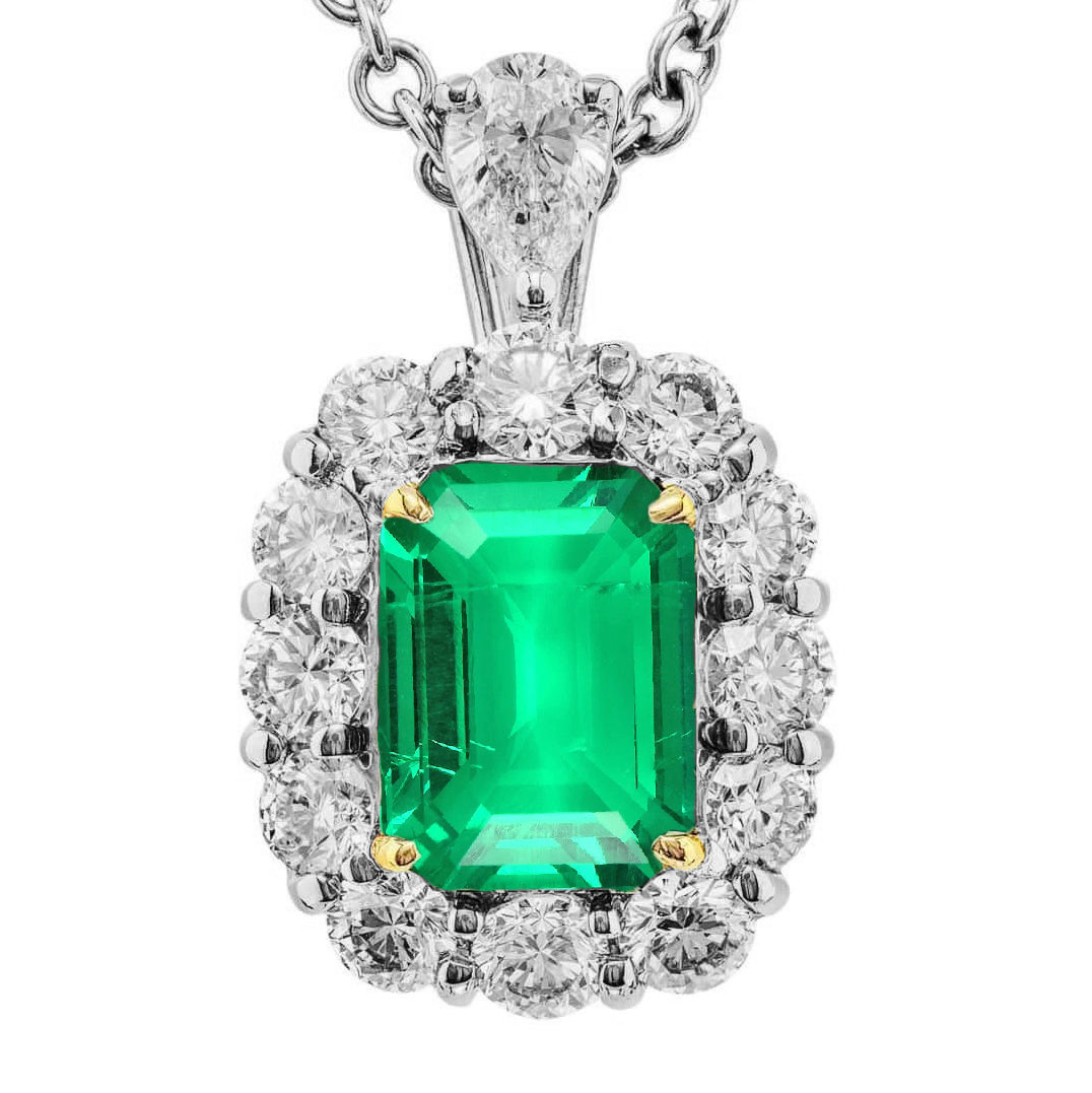 Smaragd Stein-Halskette 6-Karat Bicolor 14K Gold – Hauptansicht
