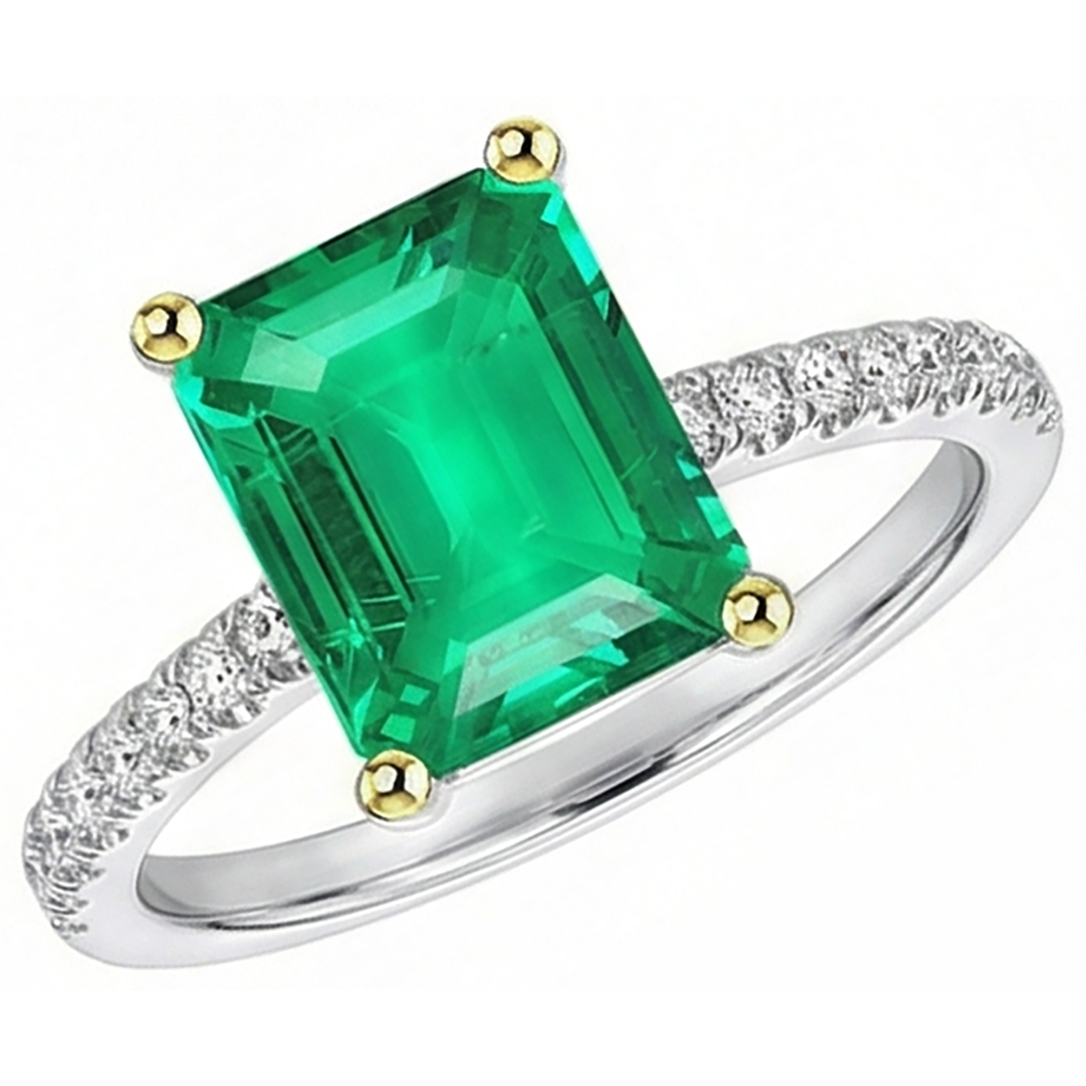 Handgemachter Smaragd Schmuckstein-Ring 2 Karat – Seitenansicht