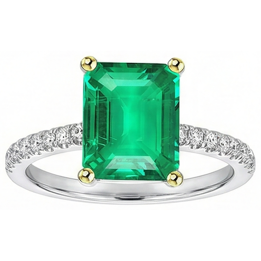 Schmuckstein-Ring 14 Karat Zweifarbig Gold mit Smaragd – Frontansicht