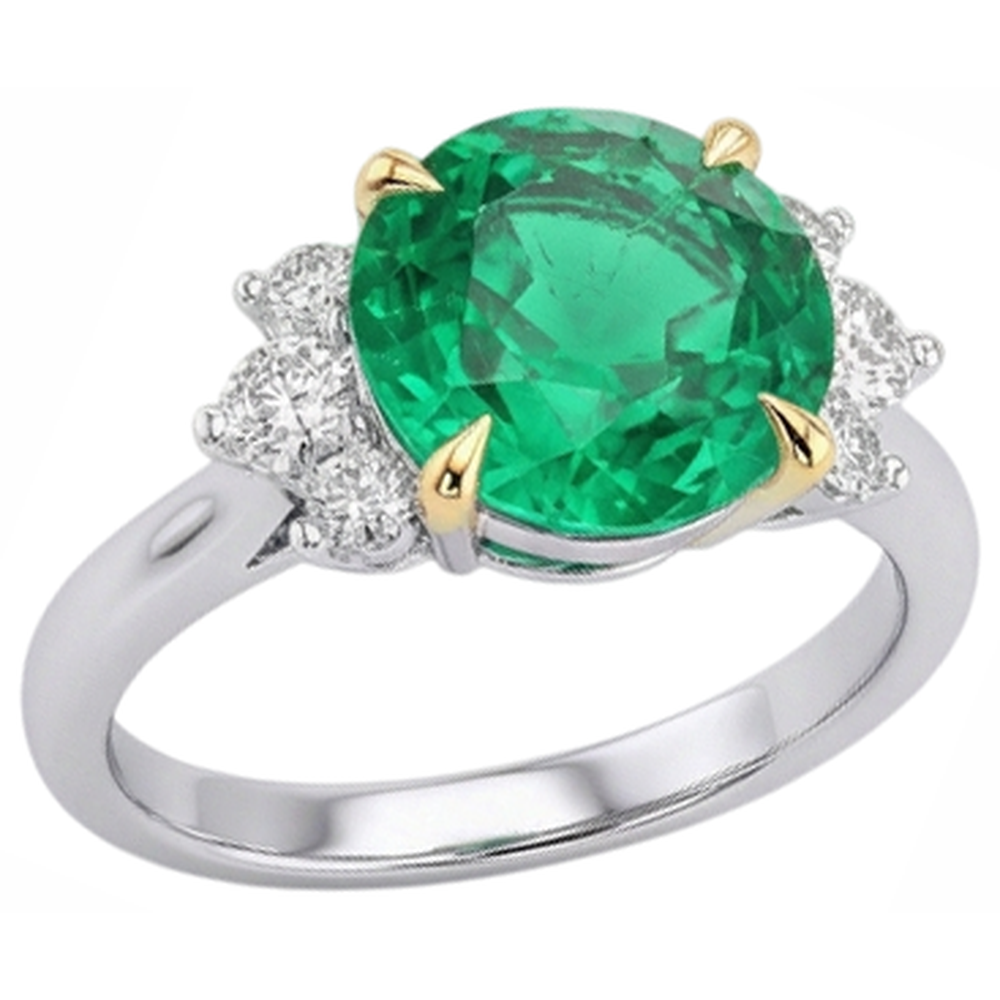 Natürlicher Kolumbianischer Smaragd Edelstein-Ring 4 Karat Bicolor 14K Gold – Schrägansicht
