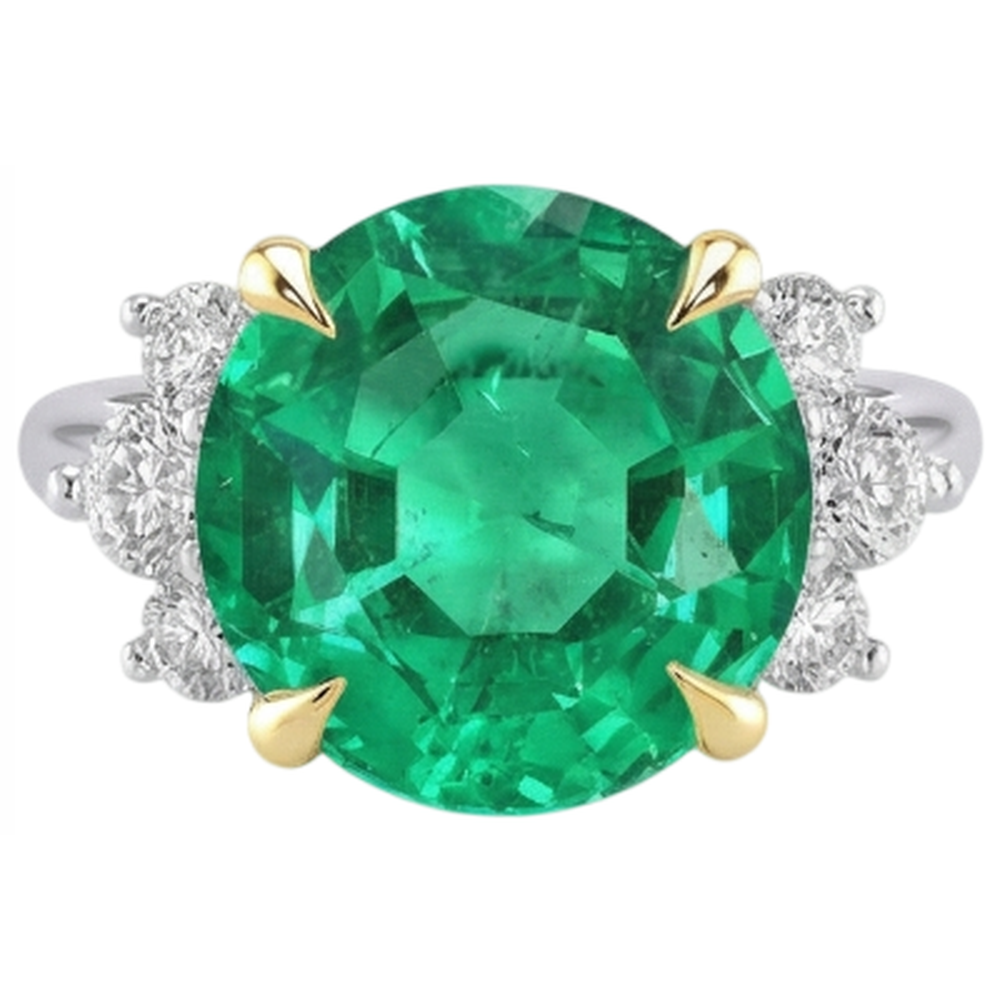 Natürlicher Kolumbianischer Smaragd Edelstein-Ring 4 Karat Bicolor 14K Gold – Frontansicht