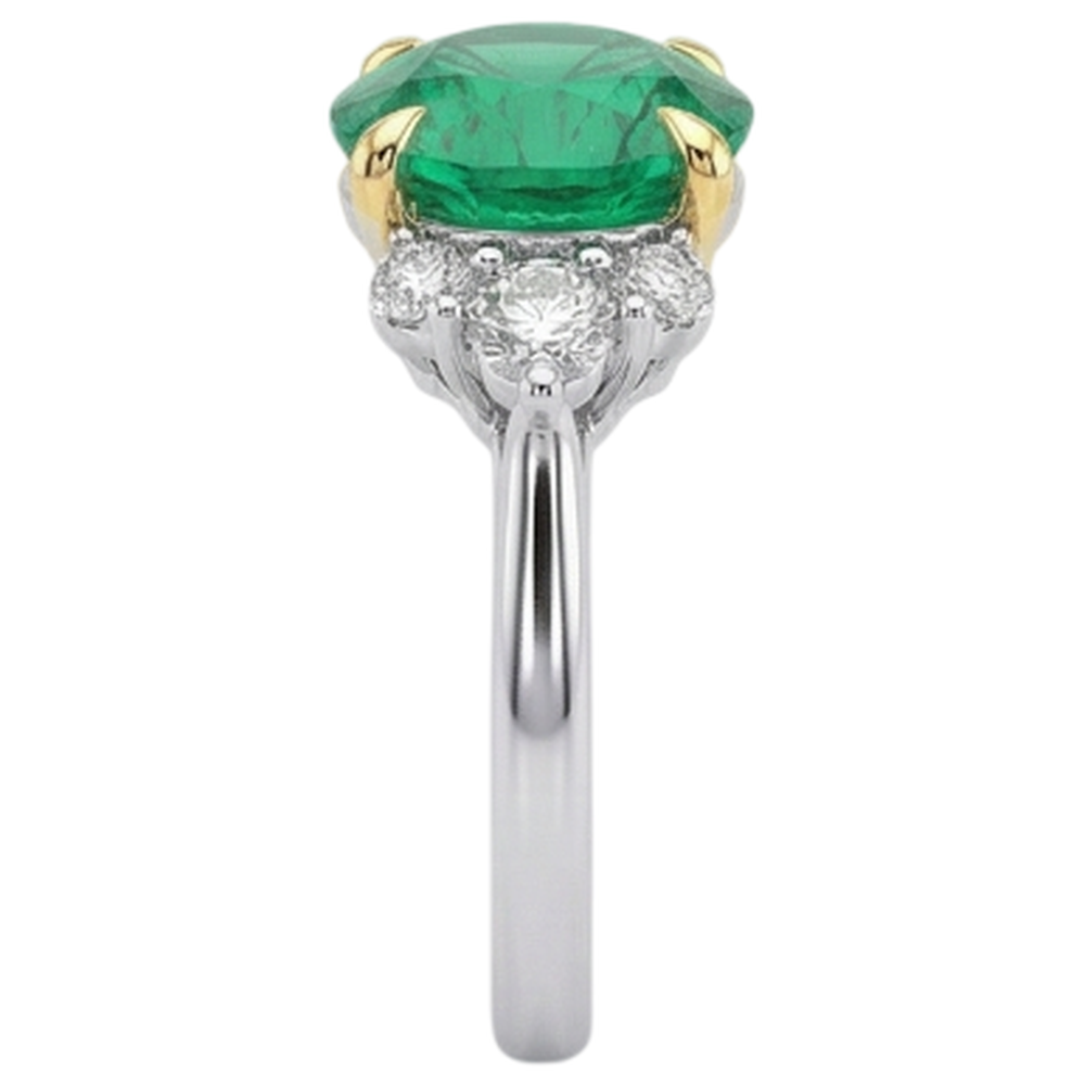 Kolumbianischer Smaragd Rund-Brillant Edelstein-Ring in Bicolor 14K Gold – Draufsicht