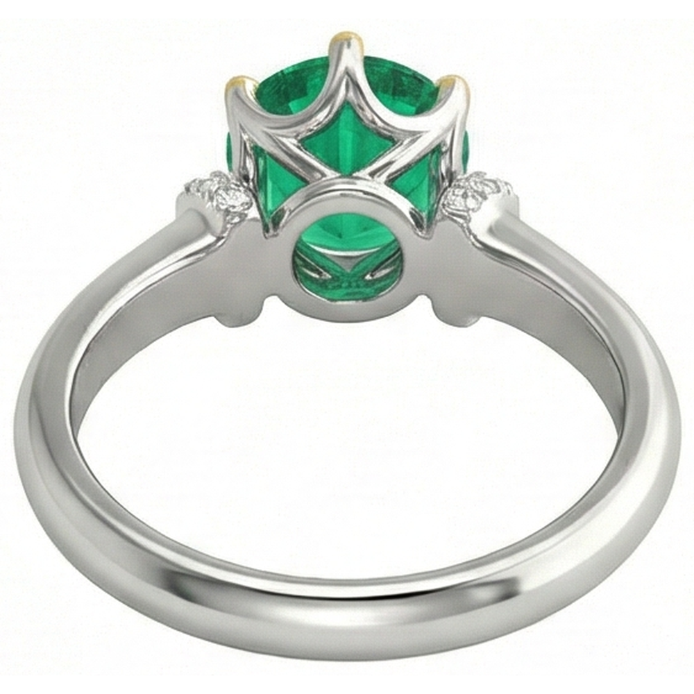 Edler Smaragd Rund-Brillant Edelstein-Ring in Zweifarbiges 14K Gold – Rückansicht