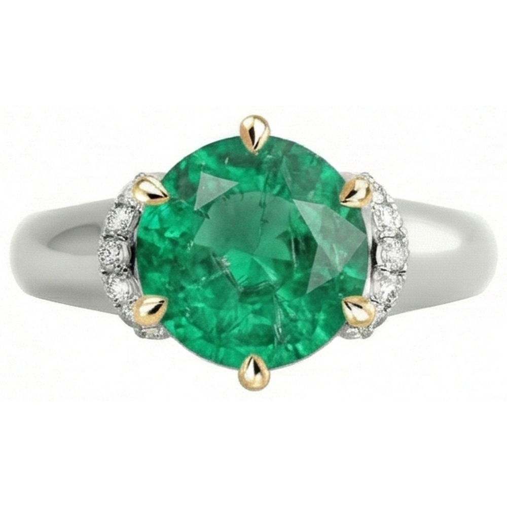 Edler Smaragd Edelstein-Ring 2-Karat Zweifarbiges 14K Gold – Frontansicht