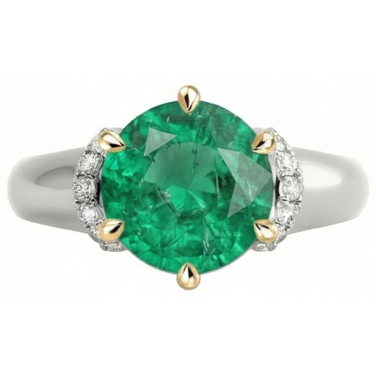 Edler Smaragd Edelstein-Ring 2-Karat Zweifarbiges 14K Gold – Frontansicht