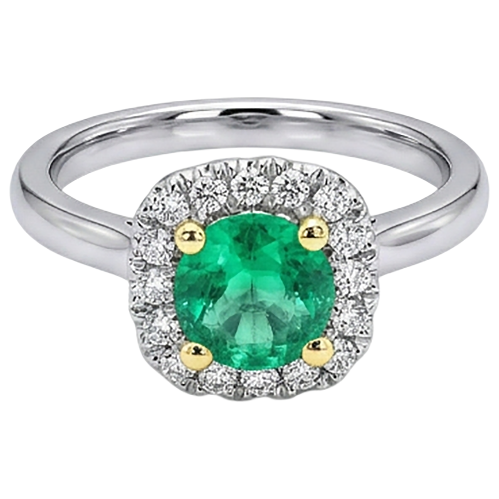 Edler Smaragd Rund-Brillant Farbstein-Ring in Bicolor 14K Gold – Frontansicht