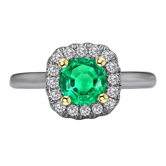 Edler Smaragd Rund-Brillant Farbstein-Ring in Bicolor 14K Gold – Hauptansicht