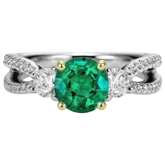 Erdgewonnener Edler Smaragd Edelstein-Ring 2 Karat 14 Karat Zweifarbig Gold – Frontansicht