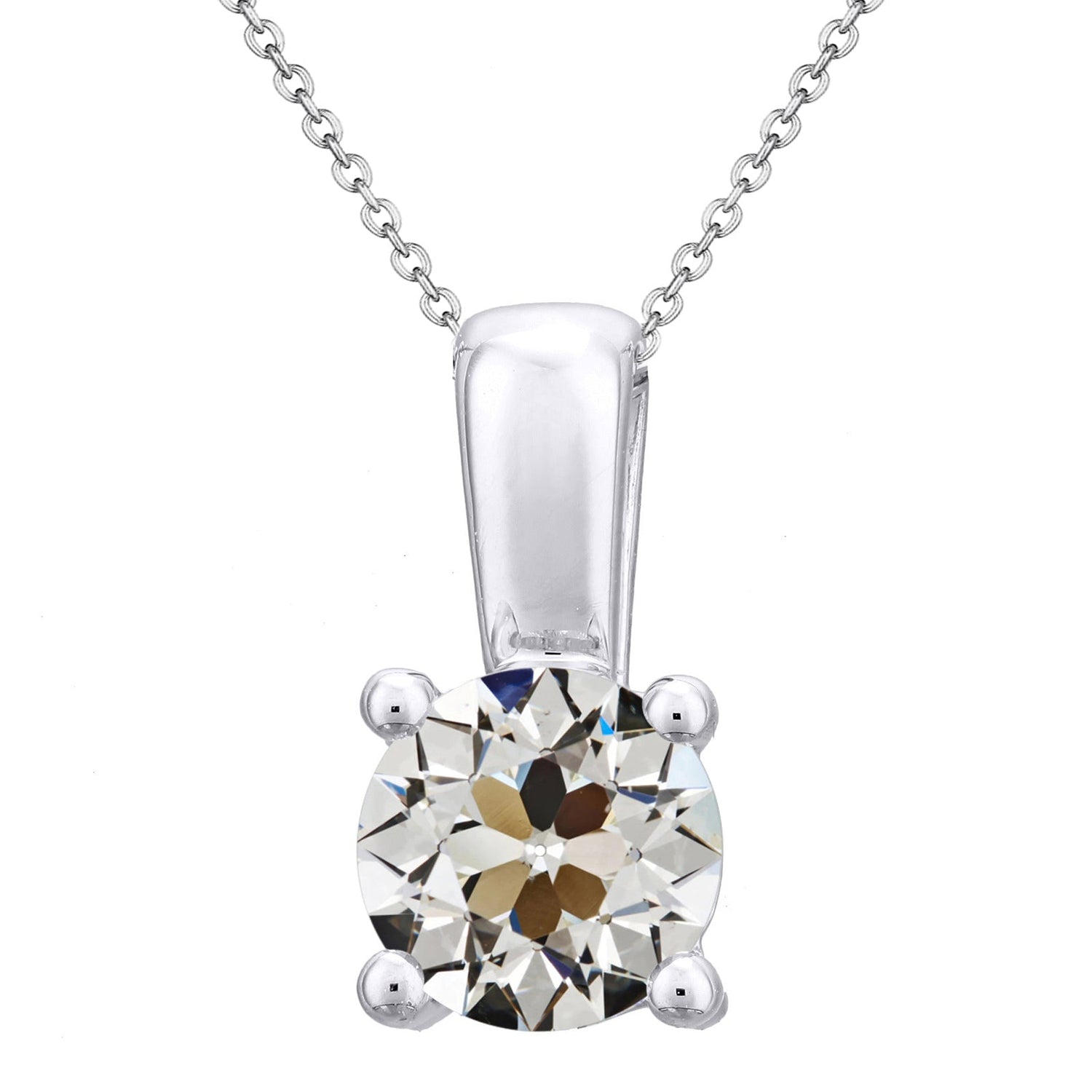 Diamant Antik-Kissen-Schliff Anhänger-Halskette in 14K Weißgold – Hauptansicht