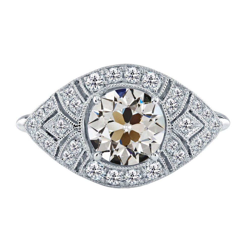 Old Mine Cut Edler Diamant Ring in 14 Karat Weißgold – Hauptansicht