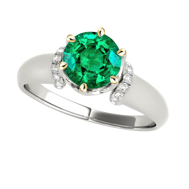 Erdgewonnener Edler Smaragd Edelstein-Ring 2 Karat Zweifarbiges 14K Gold – Hauptansicht