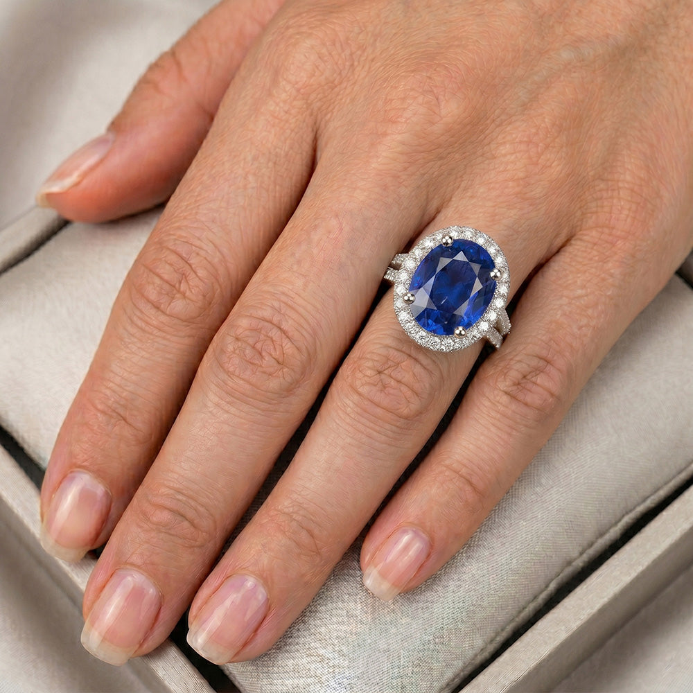 Wunderschöner 12 Ct Saphir-Aus der Erde Abgebauter Natürlicher Diamantring