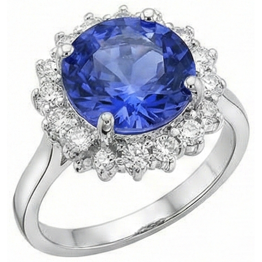 Wunderschöner 4 Karat Tansanit Runde Aus der Erde Abgebauter Natürlicher Diamanten Ring Schmuck