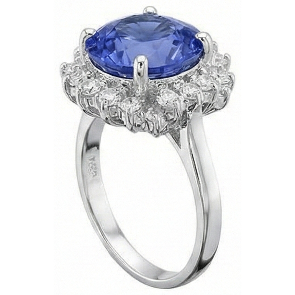 Wunderschöner 4 Karat Tansanit Runde Aus der Erde Abgebauter Natürlicher Diamanten Ring Schmuck