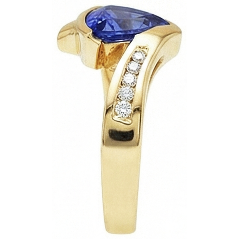 Wunderschöner Tansanit Trillion Aus der Erde Abgebauter Natürlicher Diamanten Gelbgold Ring 1,95 Karat