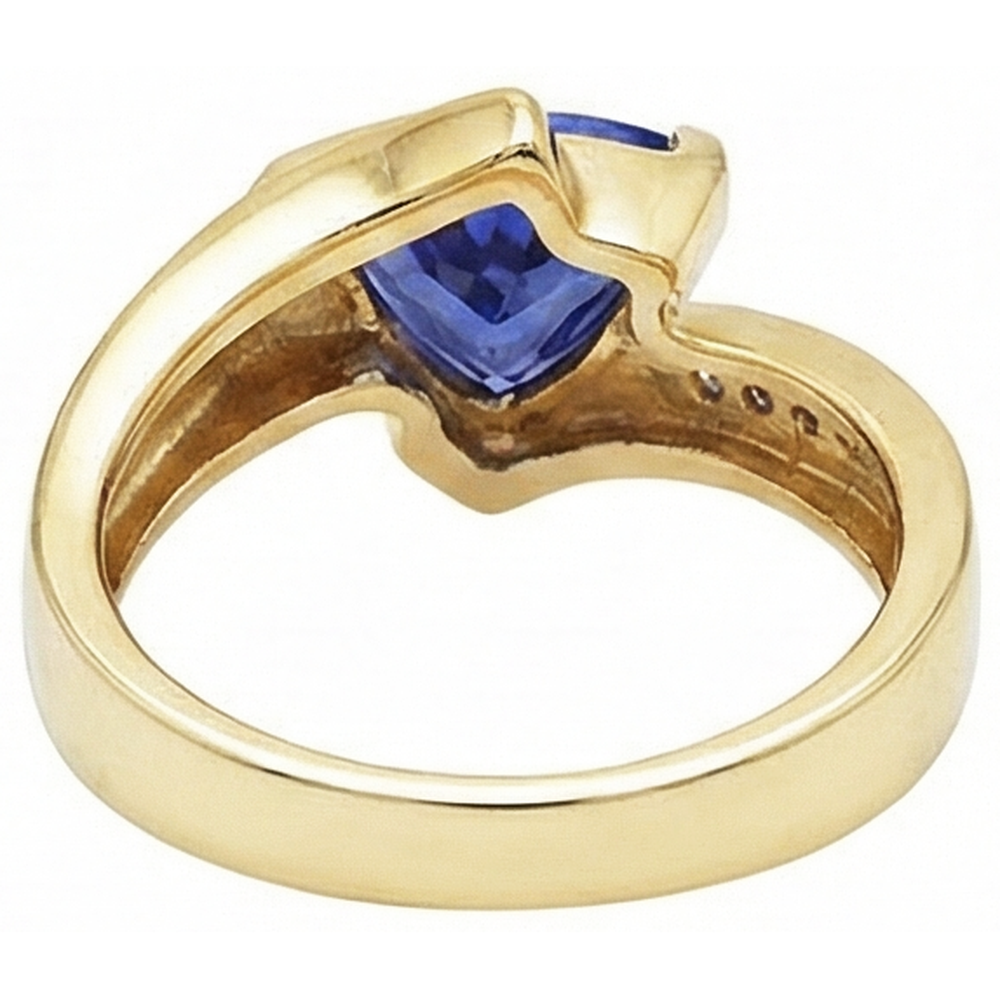 Wunderschöner Tansanit Trillion Aus der Erde Abgebauter Natürlicher Diamanten Gelbgold Ring 1,95 Karat