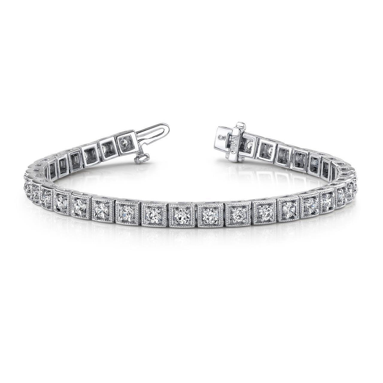 Wunderschönes rundes Krappen-Set Echt Diamant-Quadrat-Gliederarmband Weiß 7 Ct