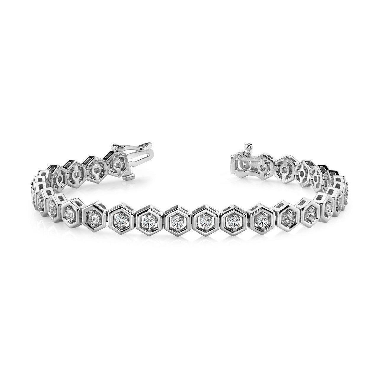 Wunderschönes, zweipoliges, rundes Echt Diamant-Armband mit 5 Karat Hexagon-Gliedern