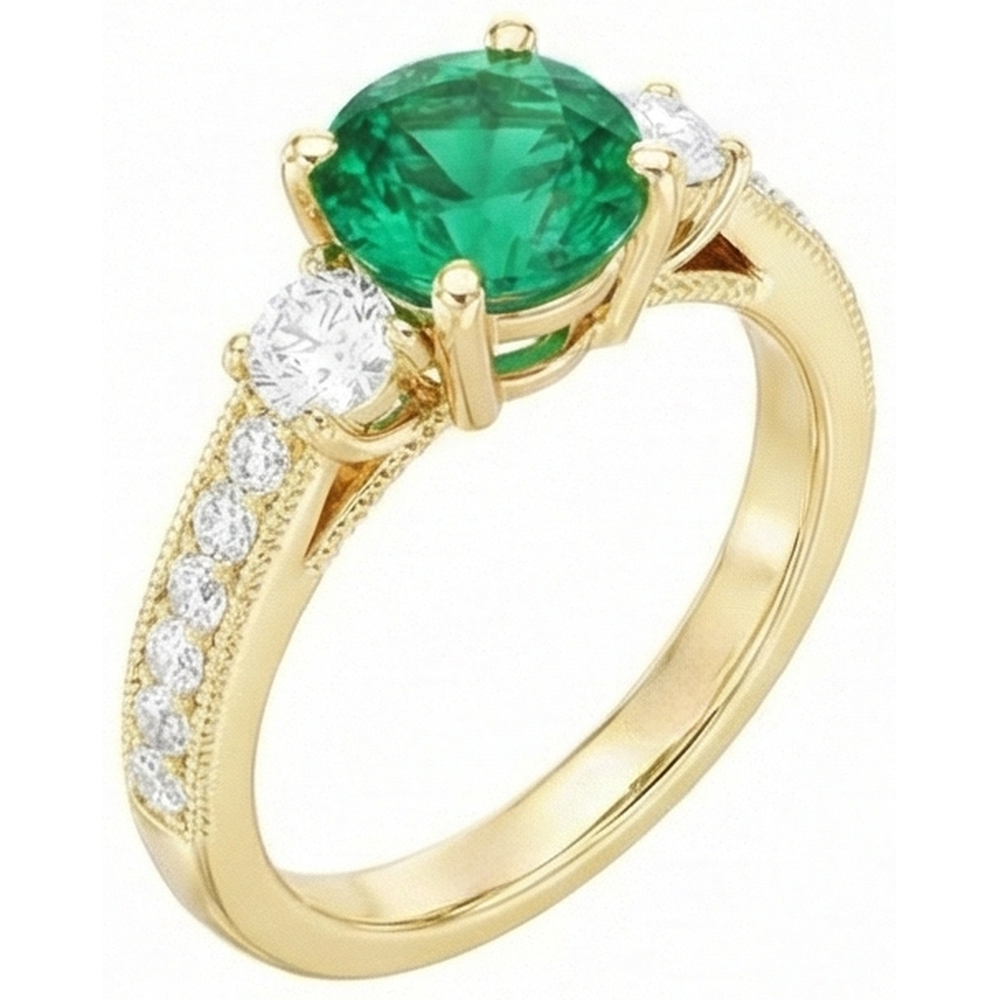 Echter Edler Smaragd Edelstein-Ring 2 Karat 14K Gelbgold – Profilansicht