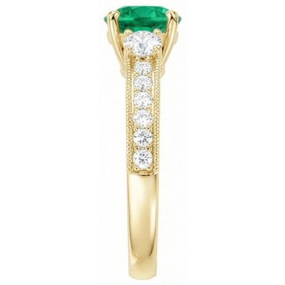 Brillantschliff Edler Smaragd Ring in 14K Gelbgold – Schrägansicht