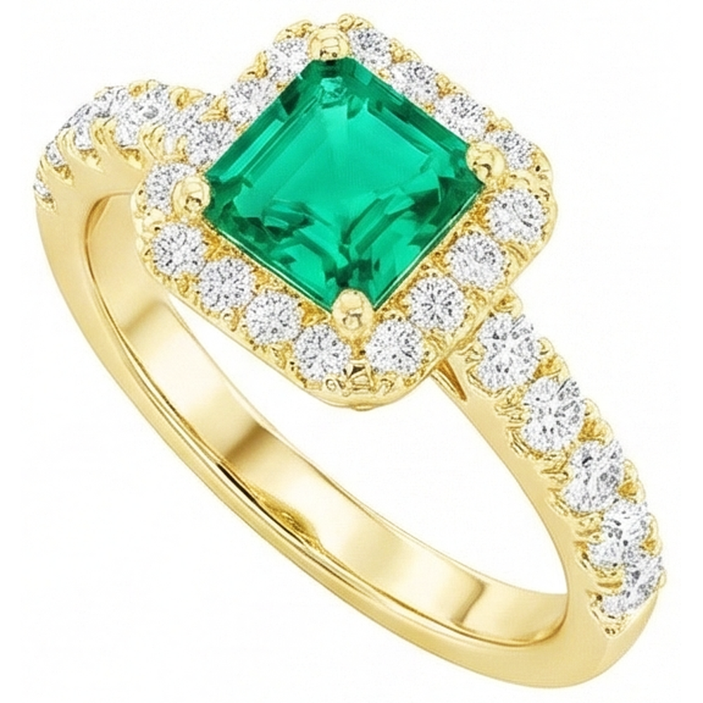 Edelstein-Ring 14K Gelbgold mit Edler Smaragd – Draufsicht