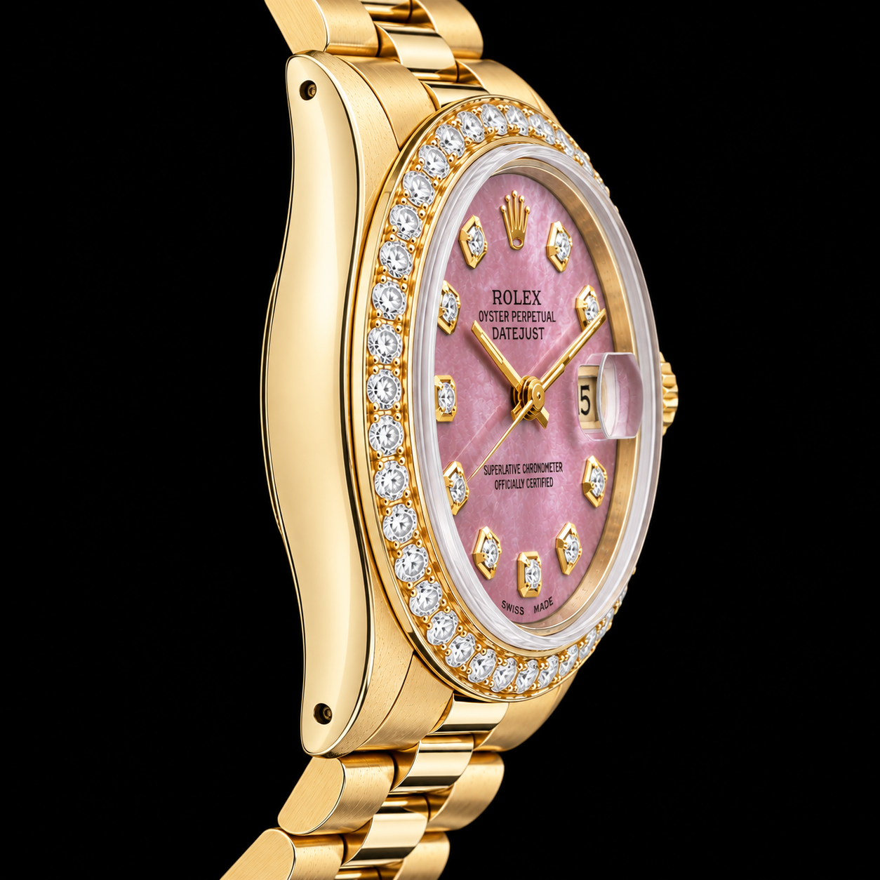 Rolex 31 mm Gelbgold President mit burgunderrotem Perlmutt-Diamantzifferblatt Uhr
