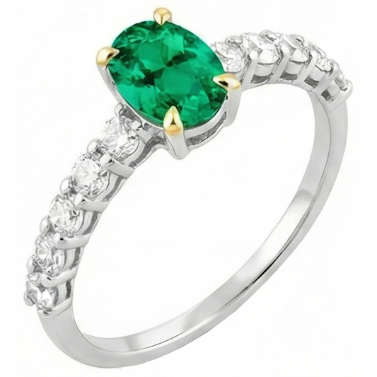 Schmuckstein-Ring Zweifarbiges 14K Gold mit Kolumbianischer Smaragd – Frontansicht