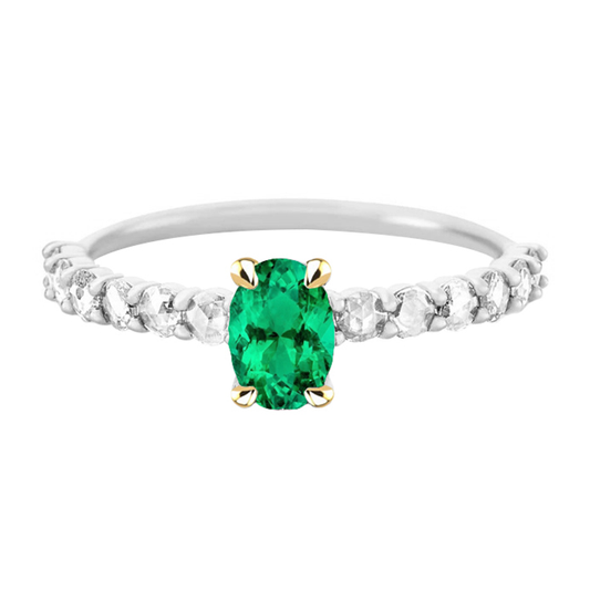 Erdgewonnener Kolumbianischer Smaragd Schmuckstein-Ring 2 Karat Zweifarbiges 14K Gold – Hauptansicht