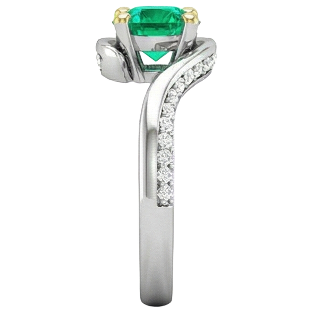 Edler Smaragd Farbstein-Ring 2-Karat 14 Karat Zweifarbig Gold – Profilansicht