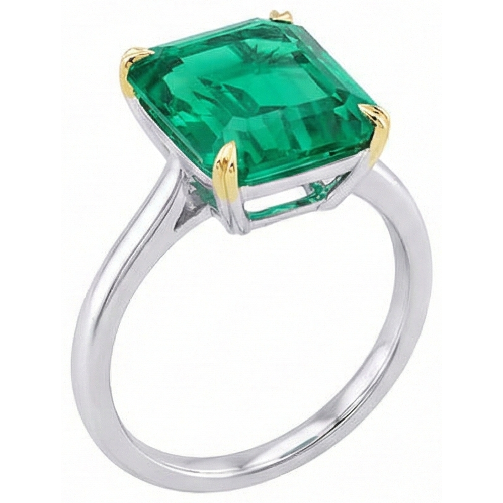 Naturreiner Edler Smaragd Farbstein-Ring 4 Karat Bicolor 14K Gold – Seitenansicht