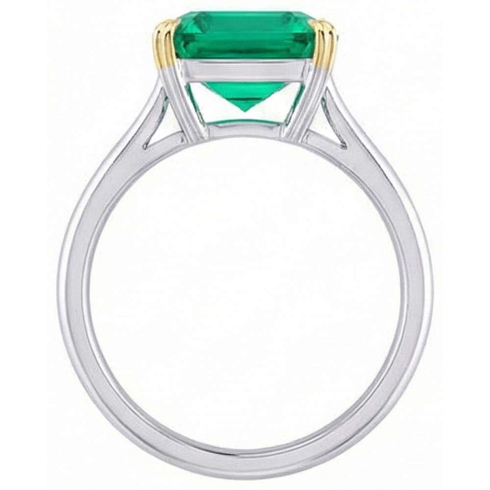 Edler Smaragd Smaragd-Schliff Farbstein-Ring in Bicolor 14K Gold – Profilansicht