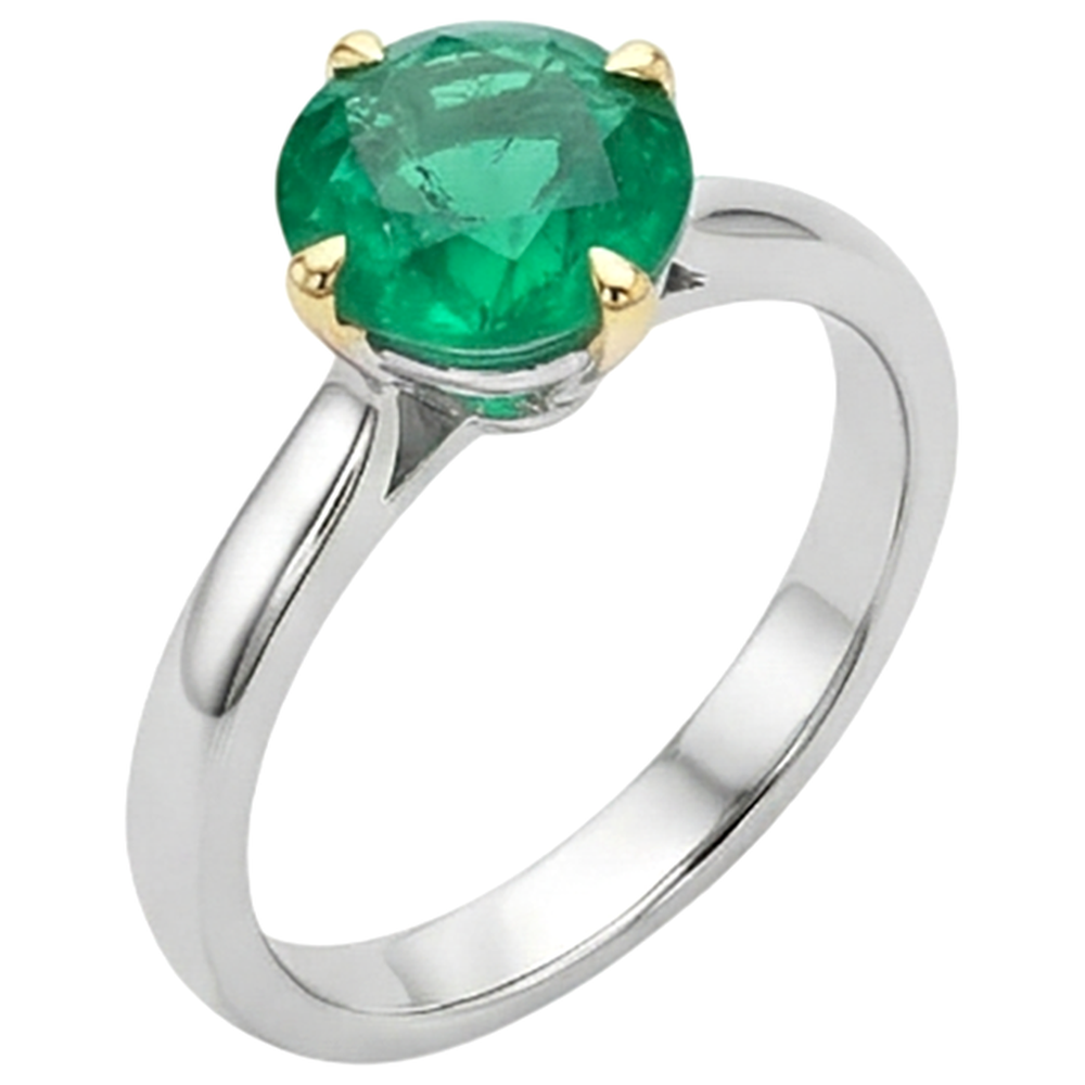 Rund-Brillant Edler Smaragd Ring in Bicolor 14K Gold – Seitenansicht