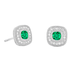 Milgrain Gemstone Earring – Smaragd 1,50 Karat 14 Karat Weißgold