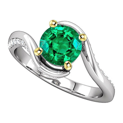 Pavé Edler Smaragd Farbstein-Ring 2 Karat – 14 Karat Zweifarbig