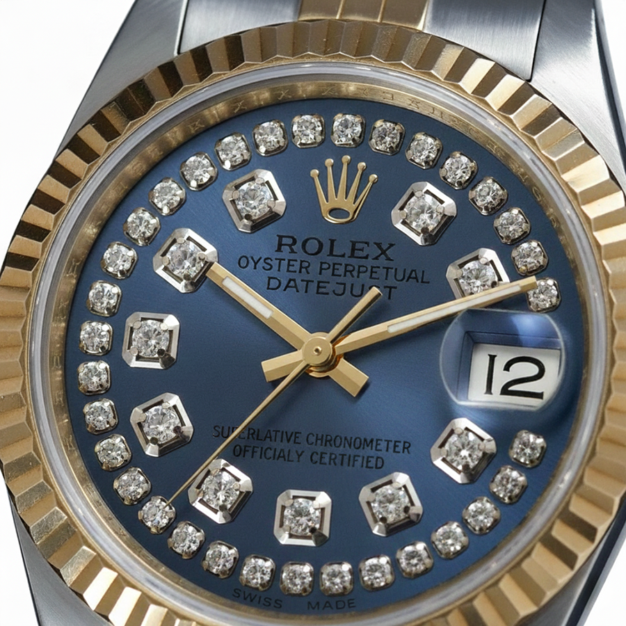 Zeichenfolge Diamant Zifferblatt Datejust Rolex Damenuhr Edelstahl & Gold