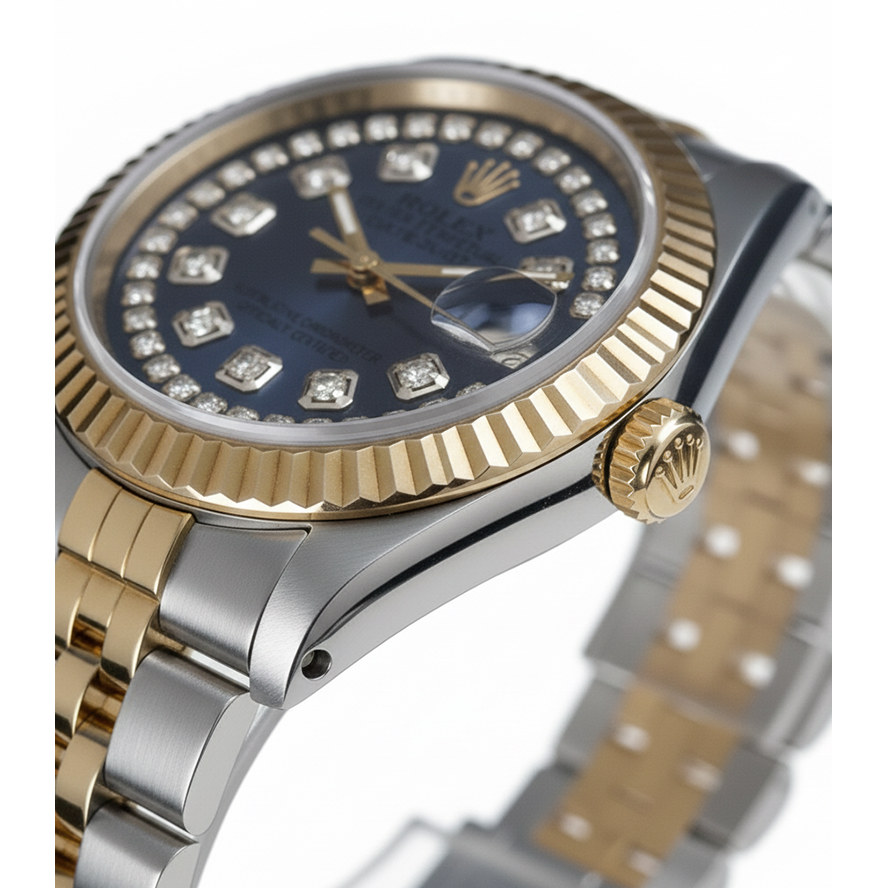Zeichenfolge Diamant Zifferblatt Datejust Rolex Damenuhr Edelstahl & Gold