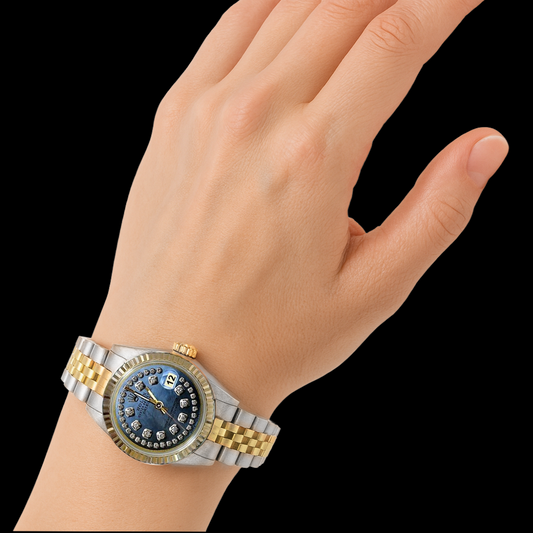 Zeichenfolge Diamant Zifferblatt Datejust Rolex Damenuhr Edelstahl & Gold
