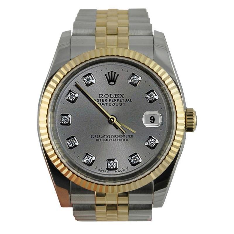 Zifferblatt: Rolex Datejust Herrenuhr mit geriffelter Lünette, Edelstahl und Gold-Jubiläum