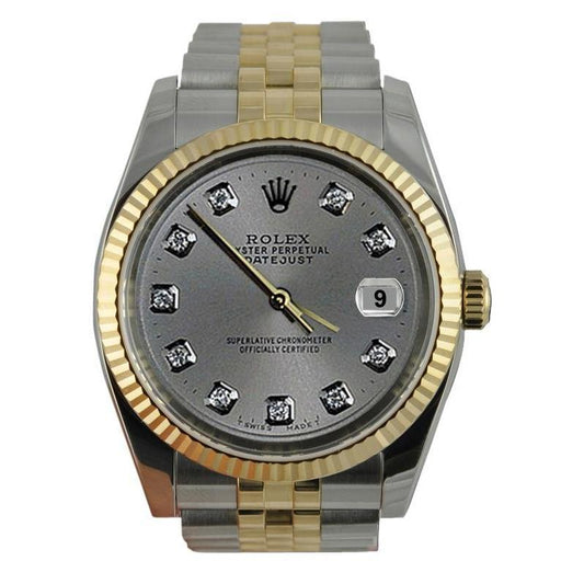 Zifferblatt: Rolex Datejust Herrenuhr mit geriffelter Lünette, Edelstahl und Gold-Jubiläum