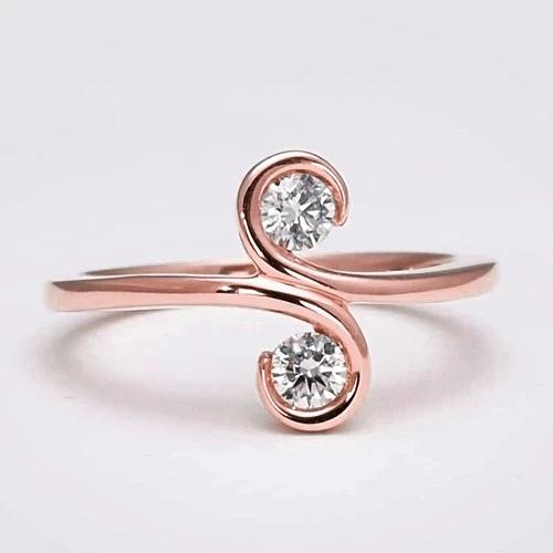 Zwei-Stein-Echt Diamant-Ring 0.80 Karat S Stil Roségold Damen Schmuck
