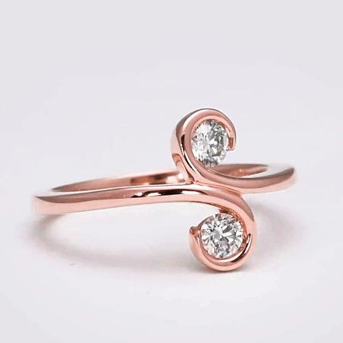 Zwei-Stein-Echt Diamant-Ring 0.80 Karat S Stil Roségold Damen Schmuck