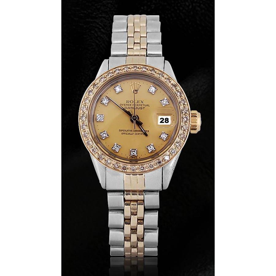 Zweifarbige Damenuhr Rolex Datejust mit Champagner-Diamant-Zifferblatt und Lünette