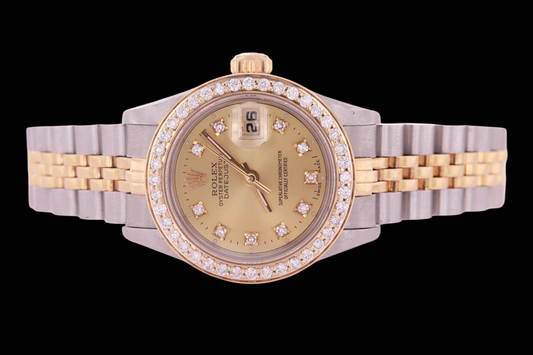 Zweifarbige Damenuhr Rolex Datejust mit Champagner-Diamant-Zifferblatt und Lünette
