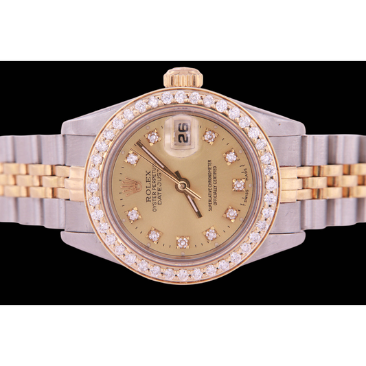 Zweifarbige Damenuhr Rolex Datejust mit Champagner-Diamant-Zifferblatt und Lünette