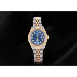 Zweifarbige Jubilee-Damenuhr mit blauem Diamant-Zifferblatt und Lünette, Rolex Datejust