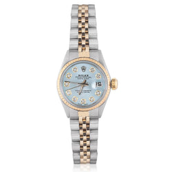 Zweifarbige Jubilee-Rolex-Datejust-Damenuhr mit geriffelter Lünette und Diamantzifferblatt
